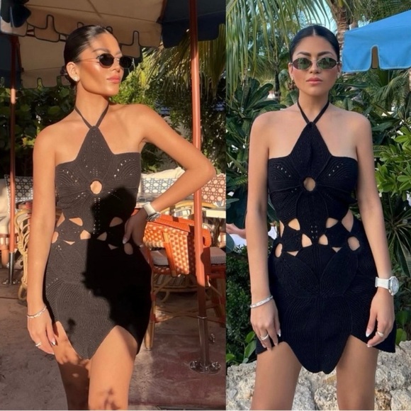 Cult Gaia Floreana Cut Out Hand Crocheted Knit Dress Size XS Black - Picture 2 of 11